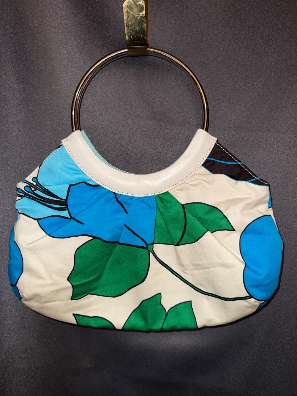 Banana Republic Y2K vintage Floral Ring-Handle Clutch in Blue, Green & White